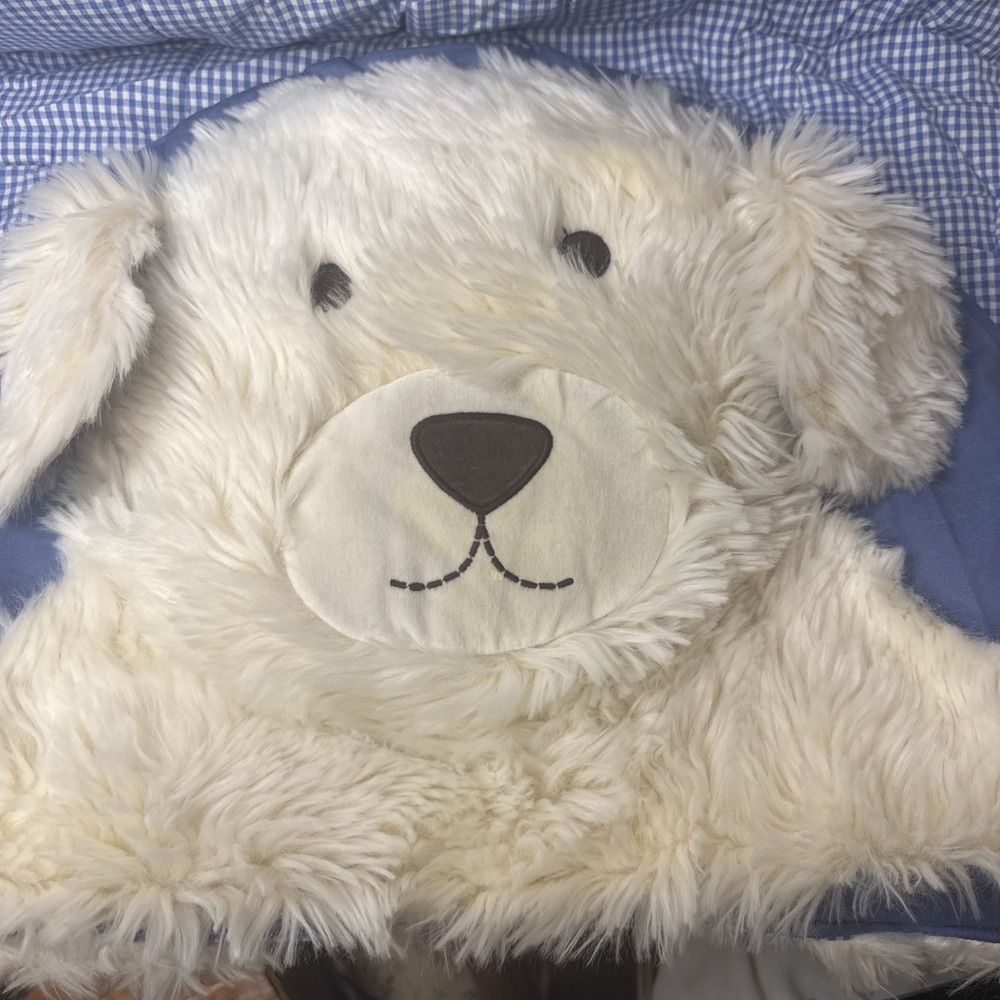 Pottery Barn Bear Gingham Blue Shaggy Head White Dog Plush Sleeping Bag Kids